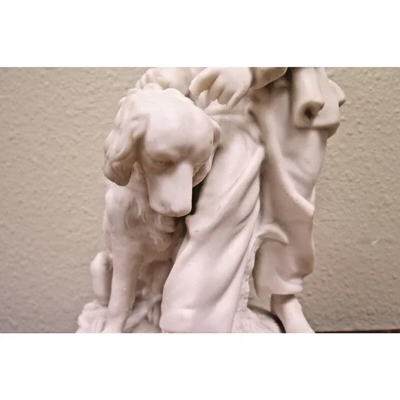 Antique French White Parisian Figurine - Boy And His Dog Figurine 11" - Picture 6 of 10